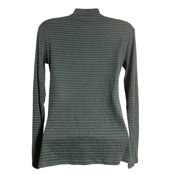 Nine West Womens Striped Green Mock Neck Long Sleeve Shirt Size Small - Picture 2 of 7